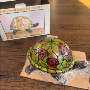 Tiffany Style Turtle Lamp with Green and Red Accents
